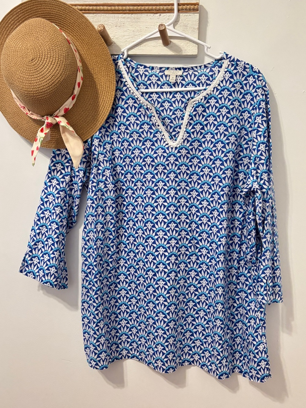 Talbots Blue and White Printed Tunic Top